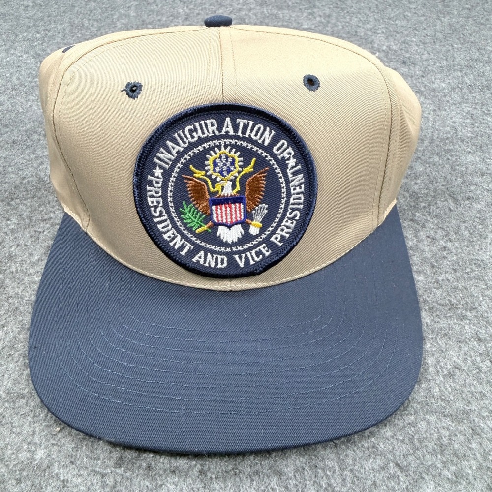 Vintage Nissun Cap Presidential Inauguration Snapback Hat Tan Navy Blue OSFM